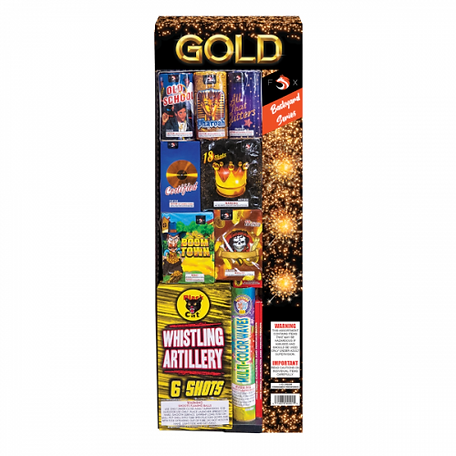 A box of fireworks with the word gold on it