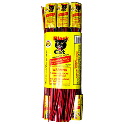 A package of black cat bottle rockets on a white background