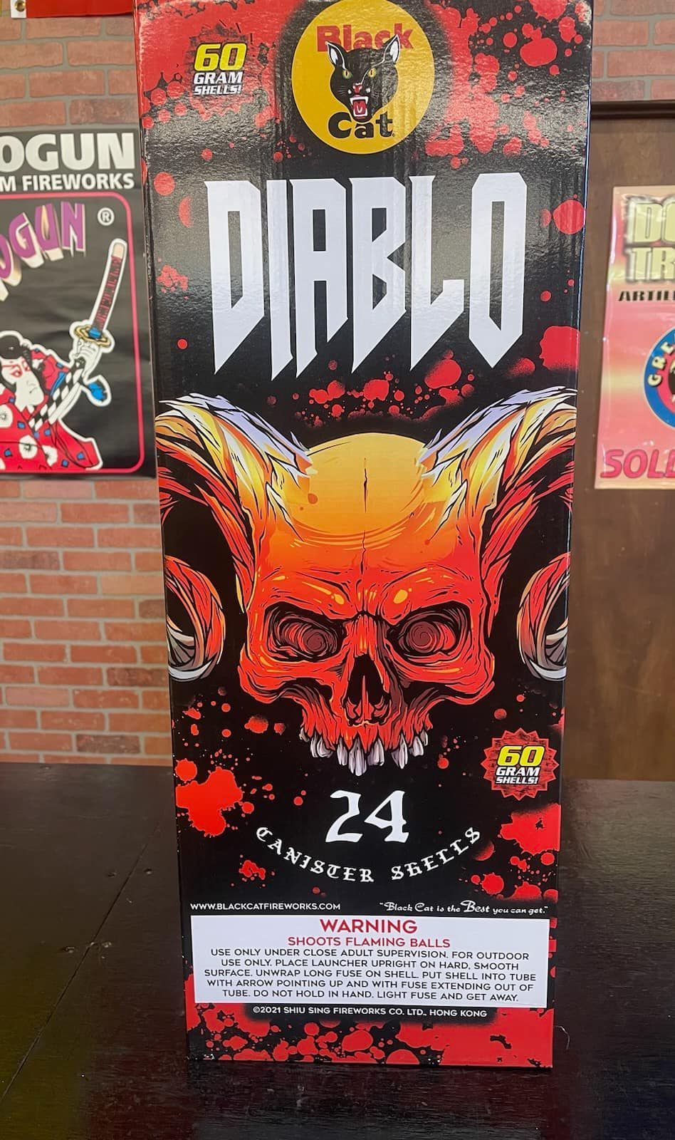 A box of diablo fireworks with a skull on it