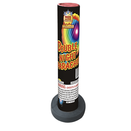 A double night parachute fireworks display on a white background.