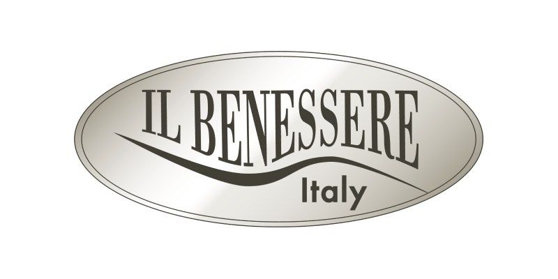 Logo ovale con la scritta “IL BENESSERE” e “Italy” sottostante, in grigio e nero su sfondo chiaro.