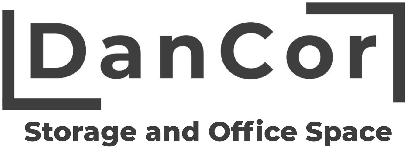 DanCor Storage and Office Space logo. Dark gray text and box outline on a white background.