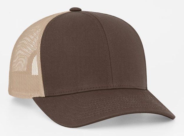 Brown and tan trucker hat.