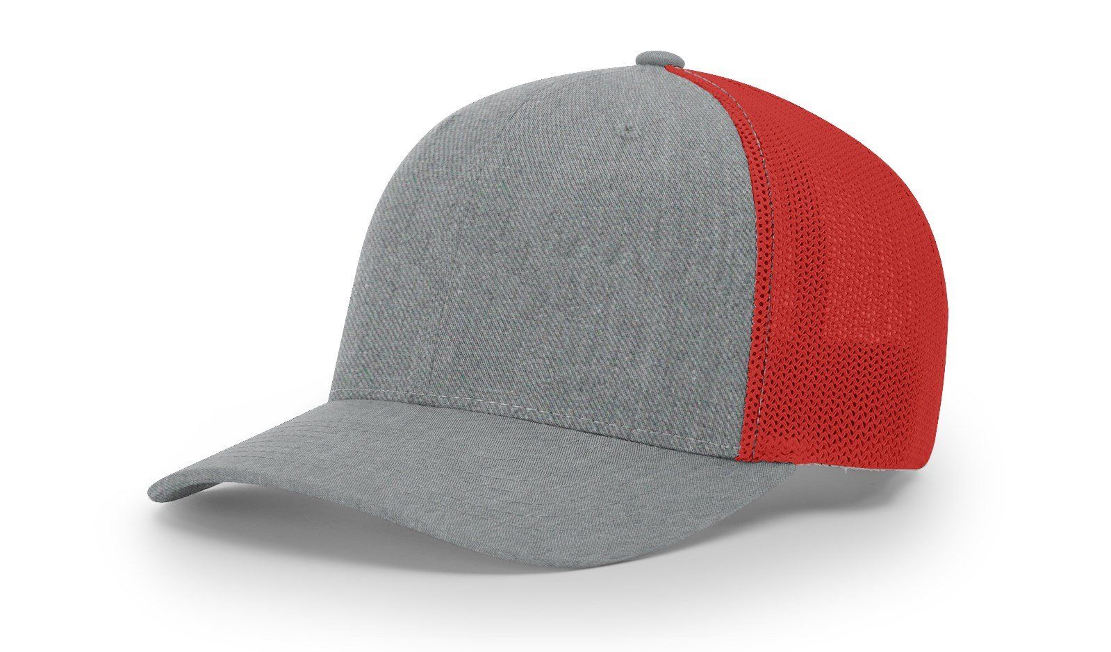 Gray and red baseball cap.
