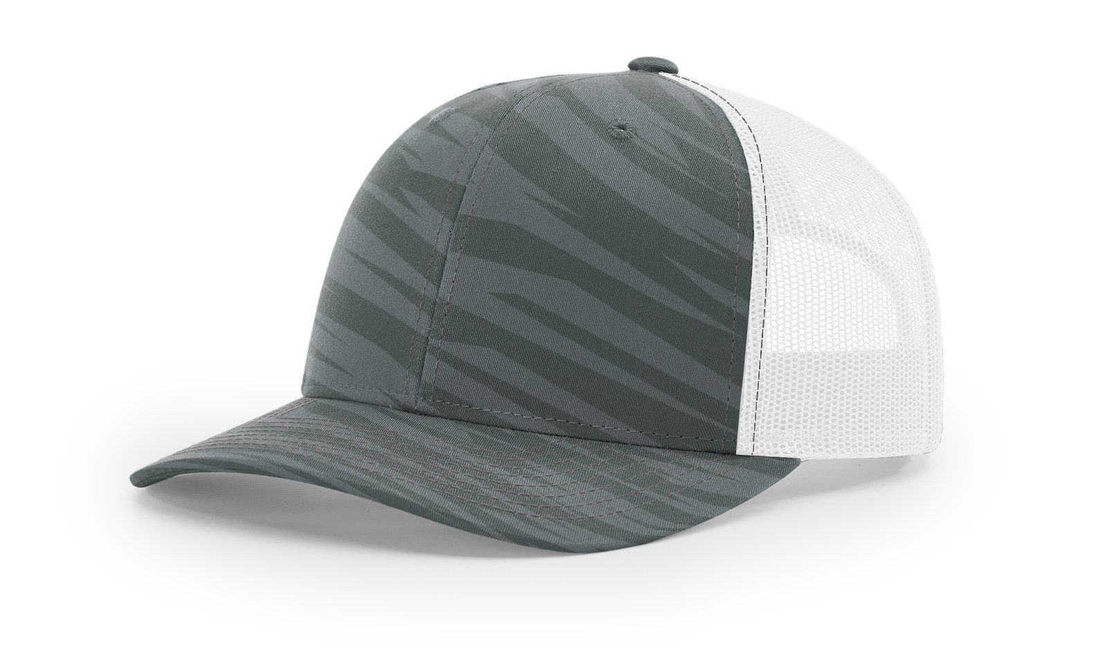 Gray and white trucker hat with a patterned front panel.