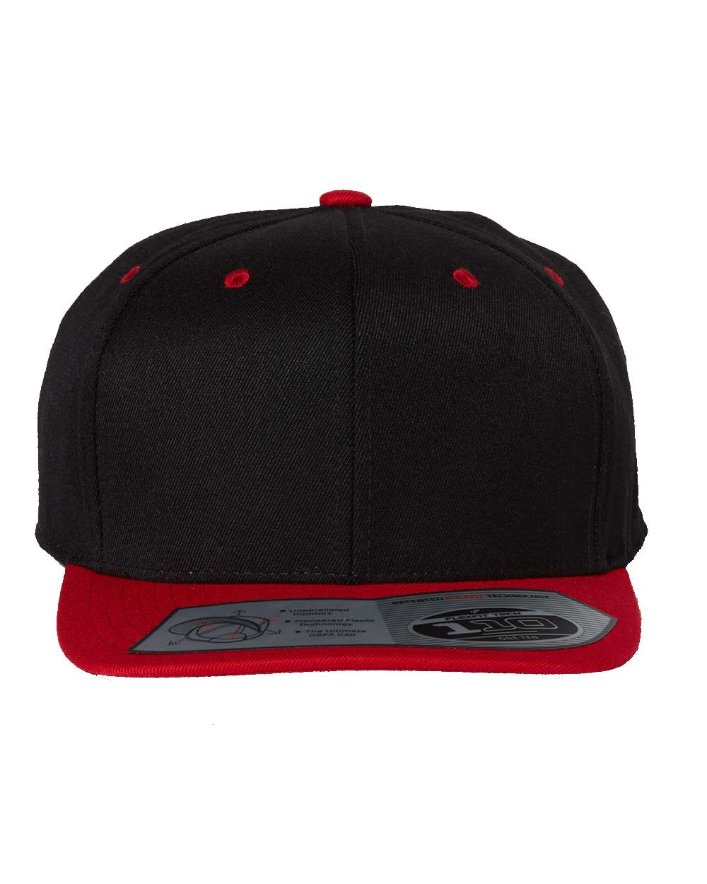 Black and red flat-brimmed baseball cap.