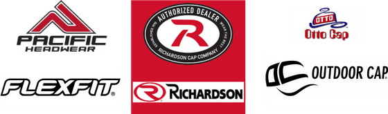 Logos for Pacific Headwear, Flexfit, Richardson, Otto Cap, and Outdoor Cap.