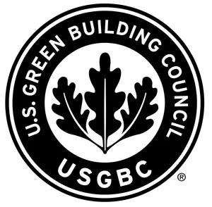 US Green Building Council logo with black circle and white oak leaf emblem