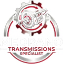 Mediano Transmissions Specialist logo with a red and gray gear and transmission icon