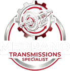 Mediano Transmissions Specialist logo with a red and gray gear and transmission icon