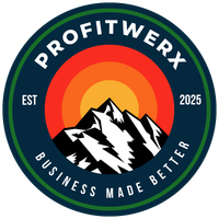 PROFITWERX logo with mountain sunset emblem and the slogan “Business Made Better”