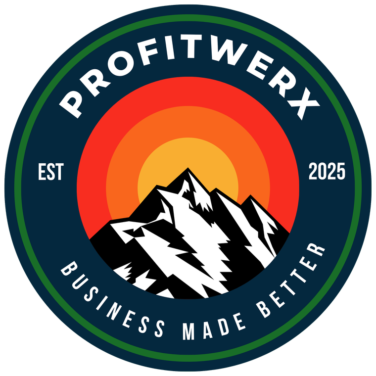 ProfitWerx business logo with mountains, sunrise, and “Business Made Better” text