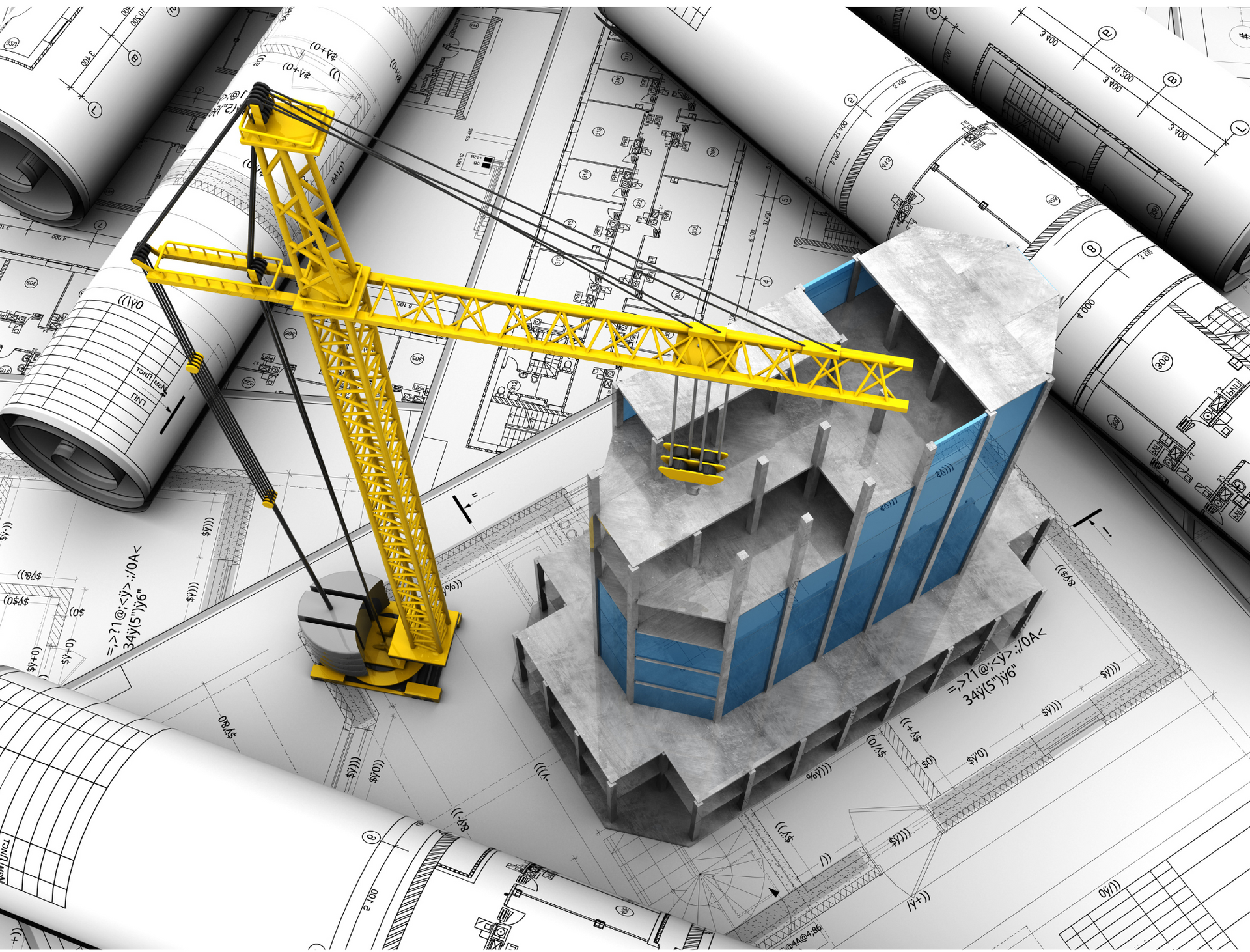 A yellow crane is sitting on top of a building under construction