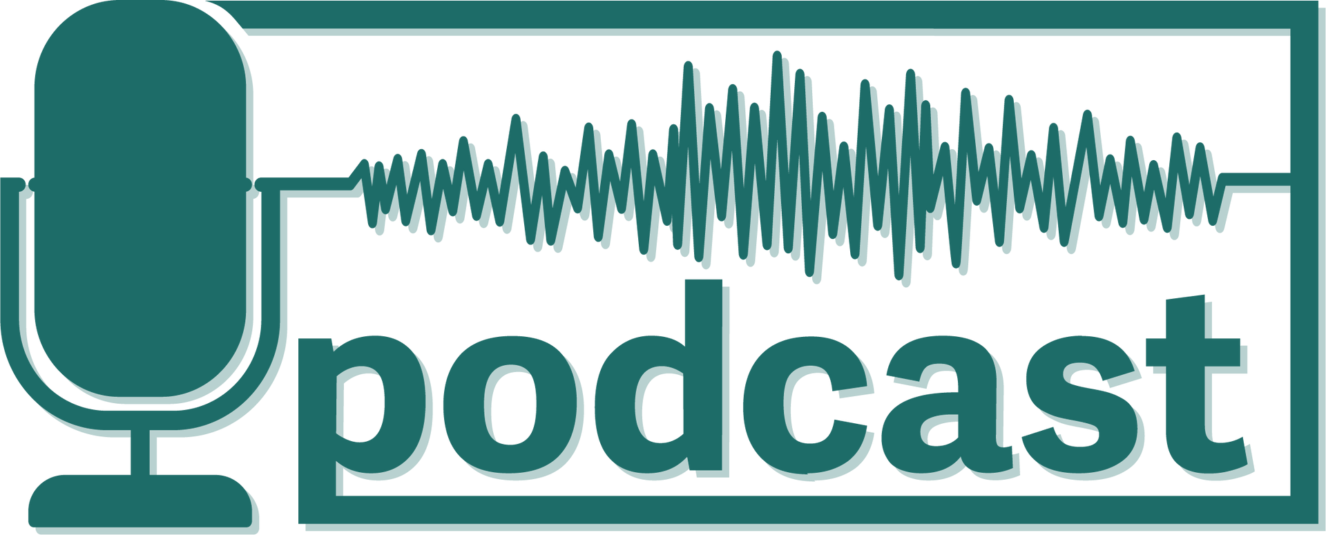 Podcast logo with teal microphone, waveform, and bold teal “podcast” text on a white background