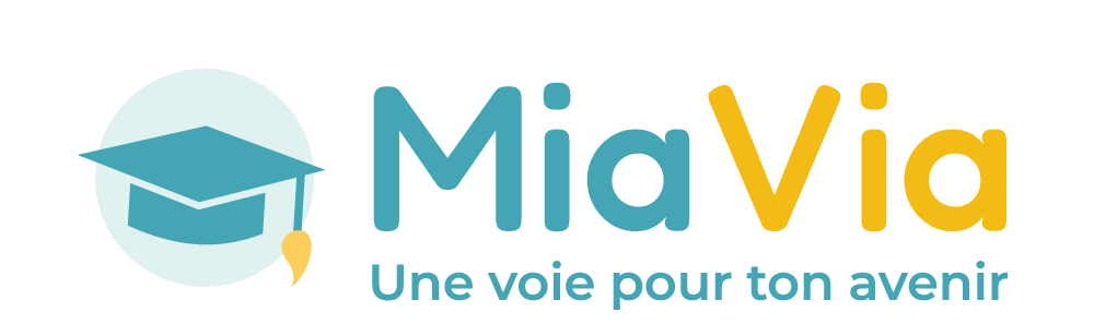 MiaVia logo with a teal graduation cap and tagline &ldquo;Une voie pour ton avenir&rdquo;