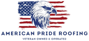 American Pride Roofing logo with bald eagle over a distressed American flag and blue text