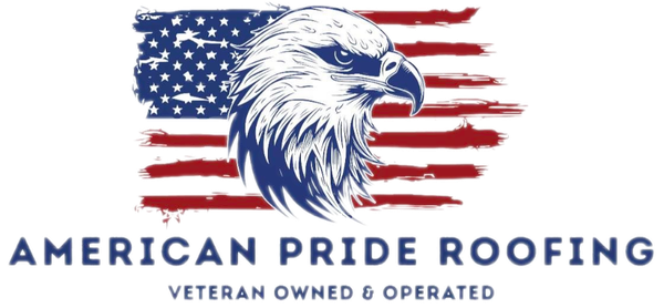 American Pride Roofing logo with bald eagle over U.S. flag and &ldquo;Veteran Owned Company&rdquo; text