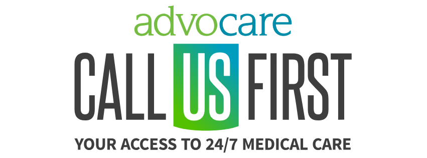 AdvoCare logo with “CALL US FIRST” and “YOUR ACCESS TO 24/7 MEDICAL CARE” in green and black text