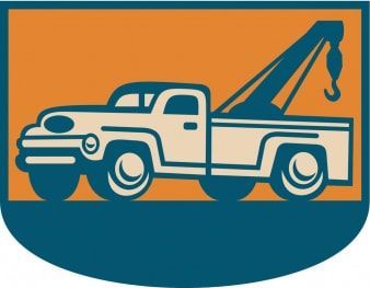 A tow truck with a crane on the back of it.