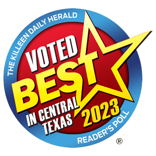 A logo that says voted best in central texas 2023