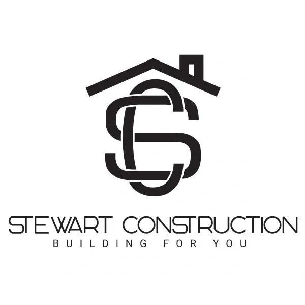 Stewart Construction logo with stylized house and interlocking S/C, black text on white background.