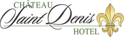 Logo for Ch&acirc;teau Saint Denis Hotel: Script lettering, Fleur-de-lis icon, green text.