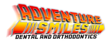 Logo for Adventure Smiles Dental and Orthodontics. Orange and yellow text on white background. Adventure Smiles Dental and Orthodontics -Pasadena