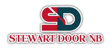 STEWART DOOR NB logo with red and teal interlocking letters above the company name