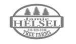 Logo for Jamie Helsel Tree Farms with phone number 231-920-1046, featuring three pine trees inside an oval.