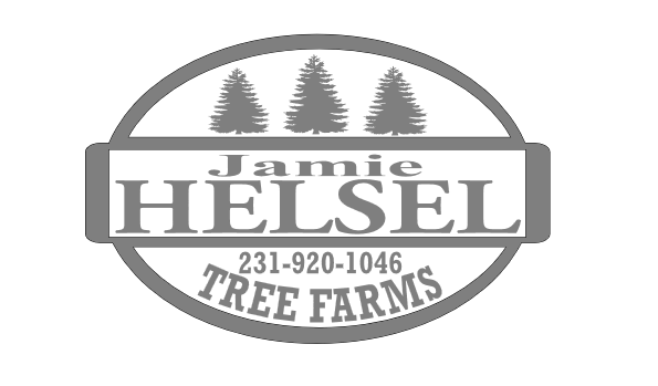 Logo for Jamie Helsel Tree Farms with phone number 231-920-1046, featuring three pine trees inside an oval.