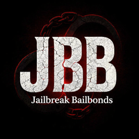White "JBB" logo on black background with red chain accents and the text "Jailbreak Bailbonds" below