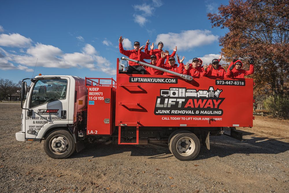 Red truck with workers, 