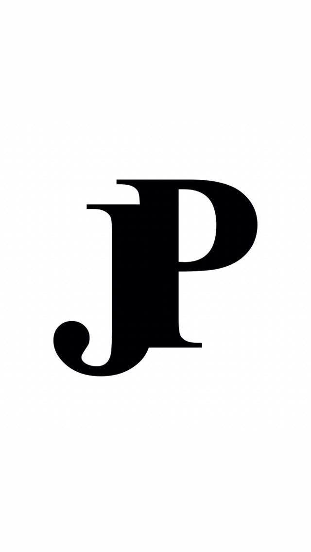 Black stylized letters “J” and “P” intertwined on a white background