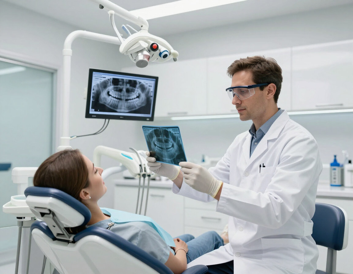 Dentist assessing a patient's wisdom teeth