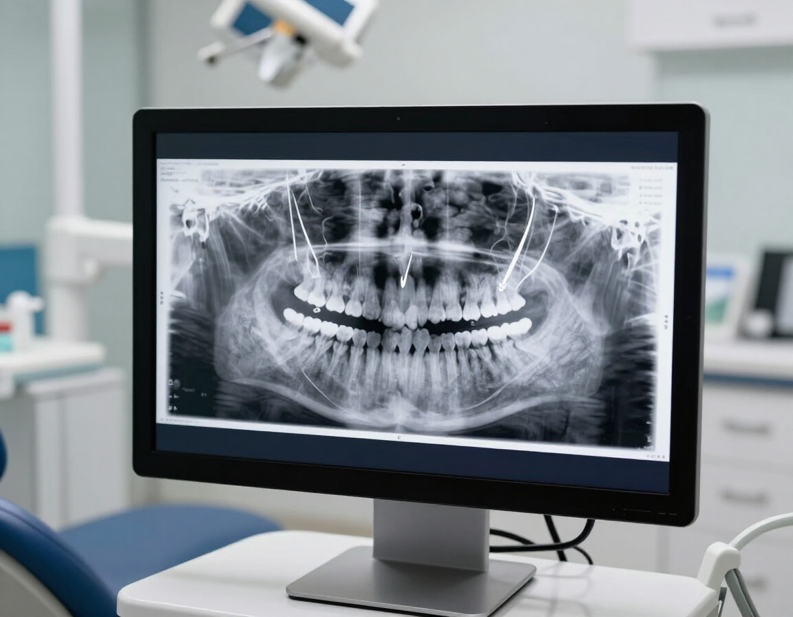 Reviewing a dental x-ray during a consultation