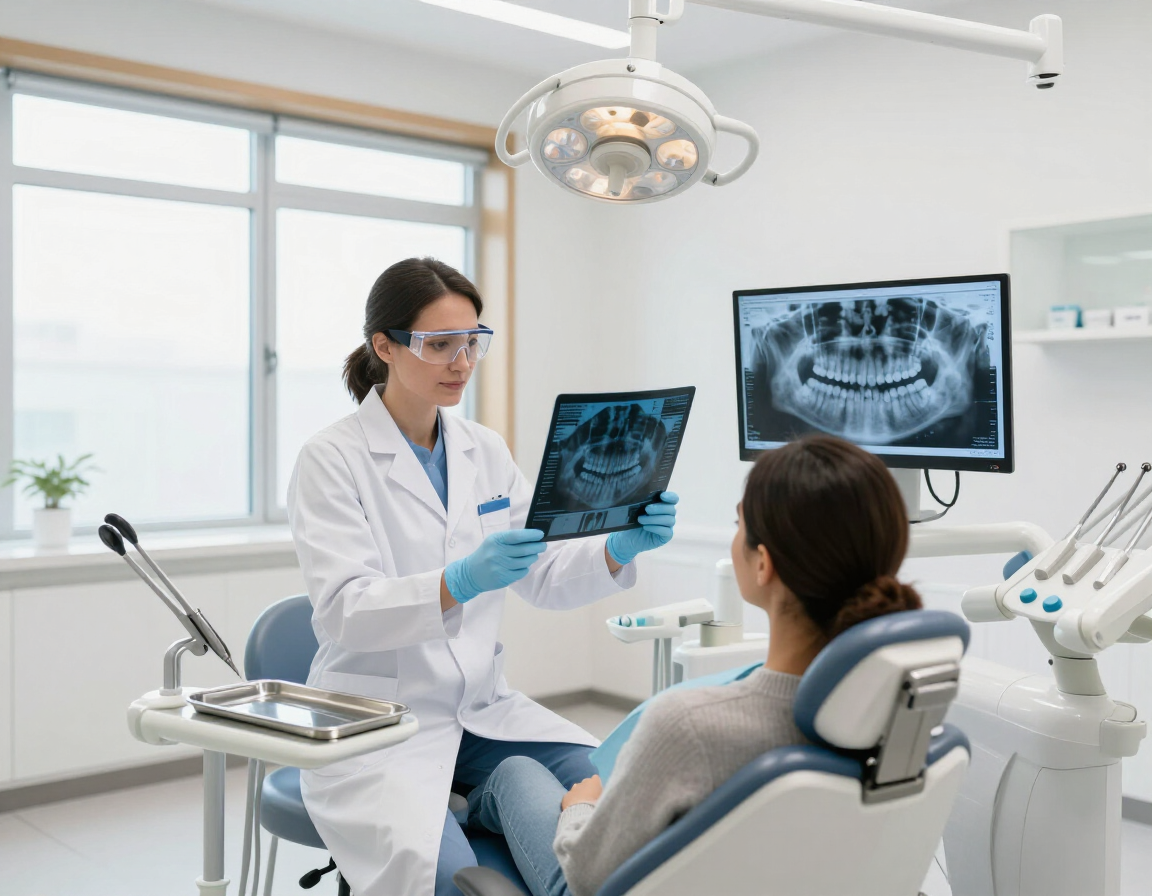Dentist reviewing an x-ray before wisdom teeth removal