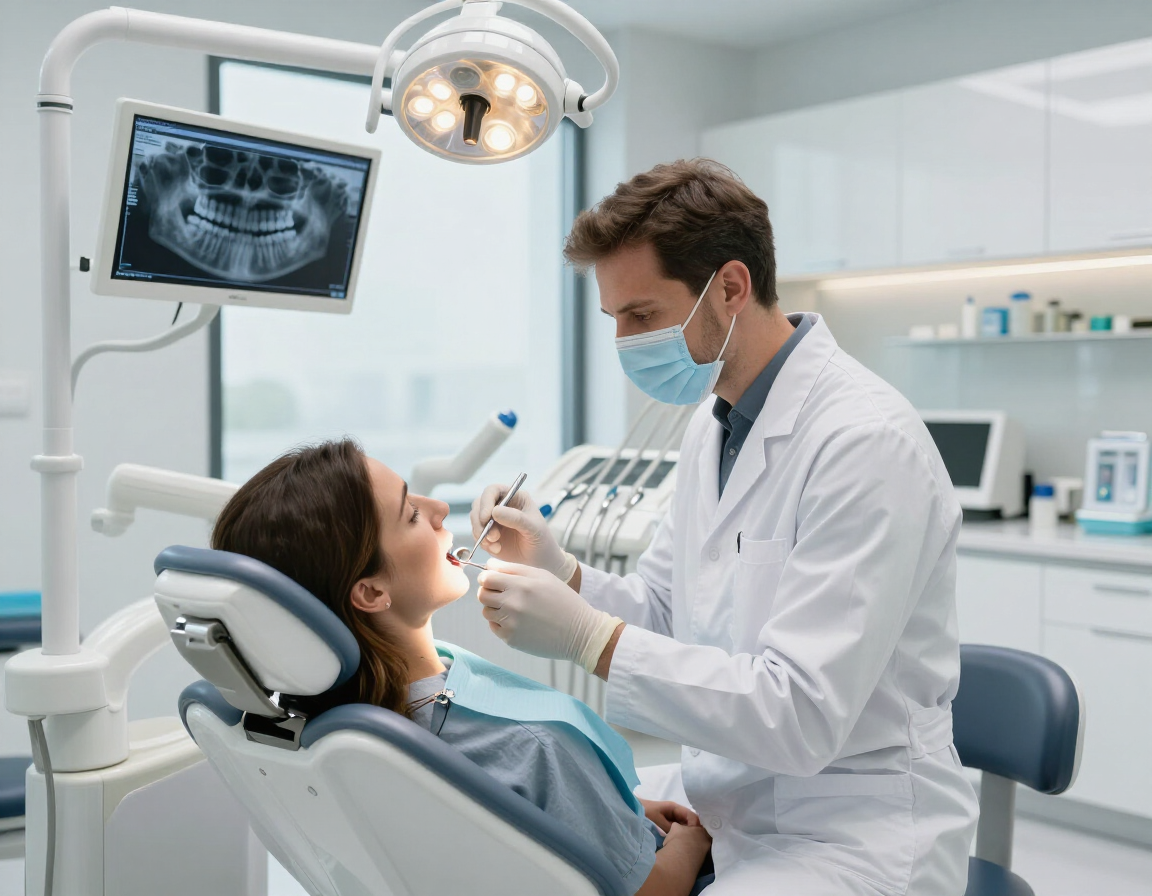 Dentist consulting with a patient about cosmetic treatment options