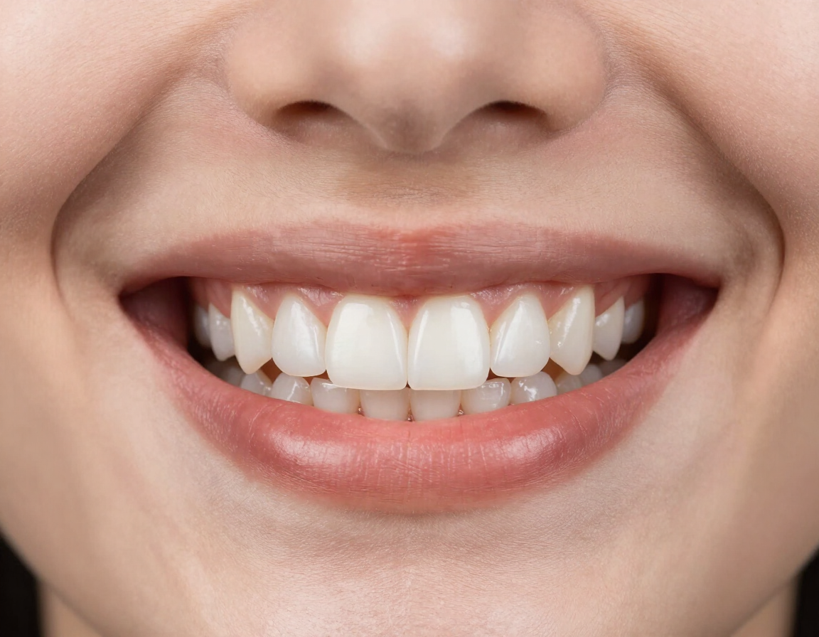 Smile showing natural looking porcelain veneers