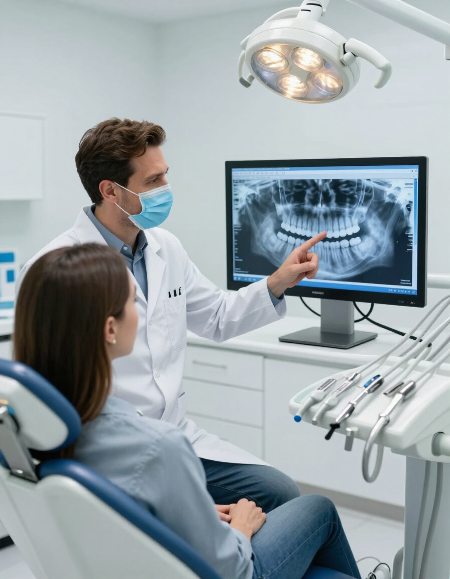 Dentist reviewing scans with a patient during a cosmetic consultation