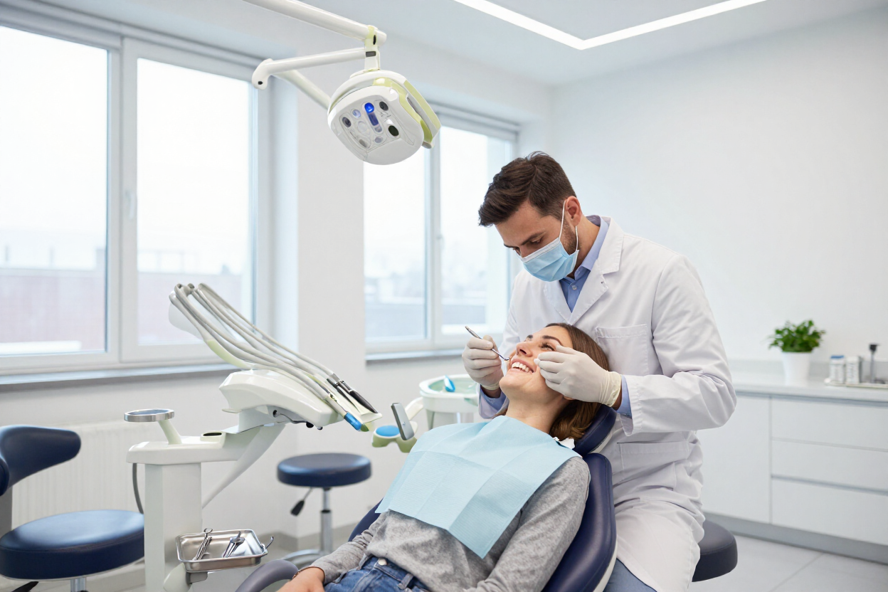 Dentist examining a patient's smile at Advent Dental Studio