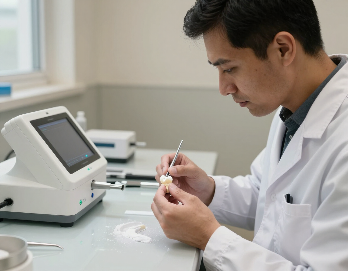 Dental technician working on a ceramic restoration