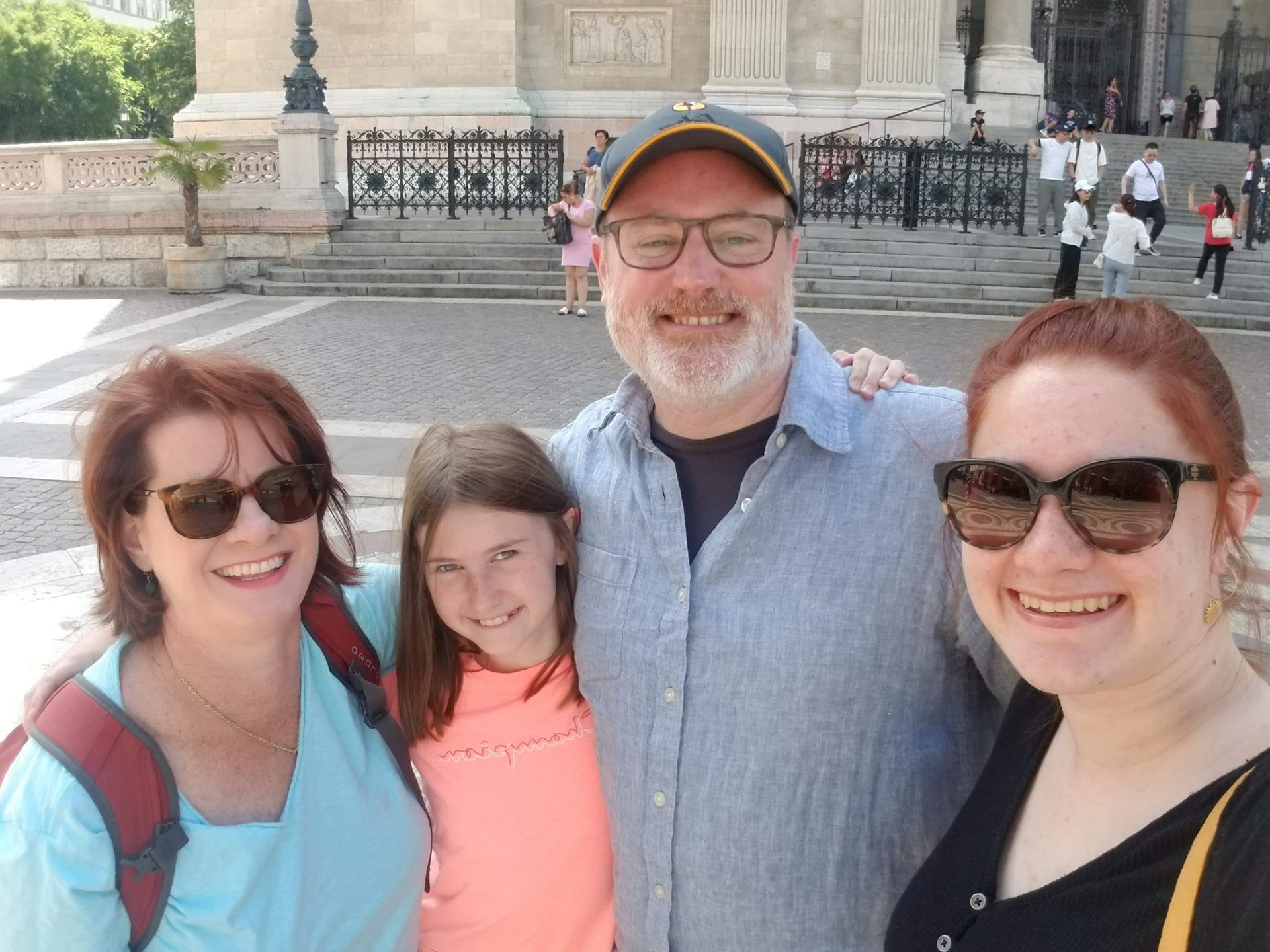 Dianna Suggs and Family in Budapest's Hero Square.  Family Travel