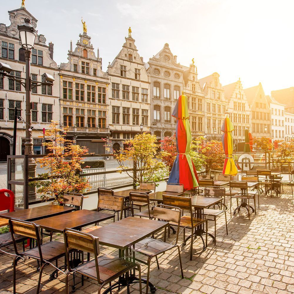 ANTWERP GROTE MARKT and CAFES along canals