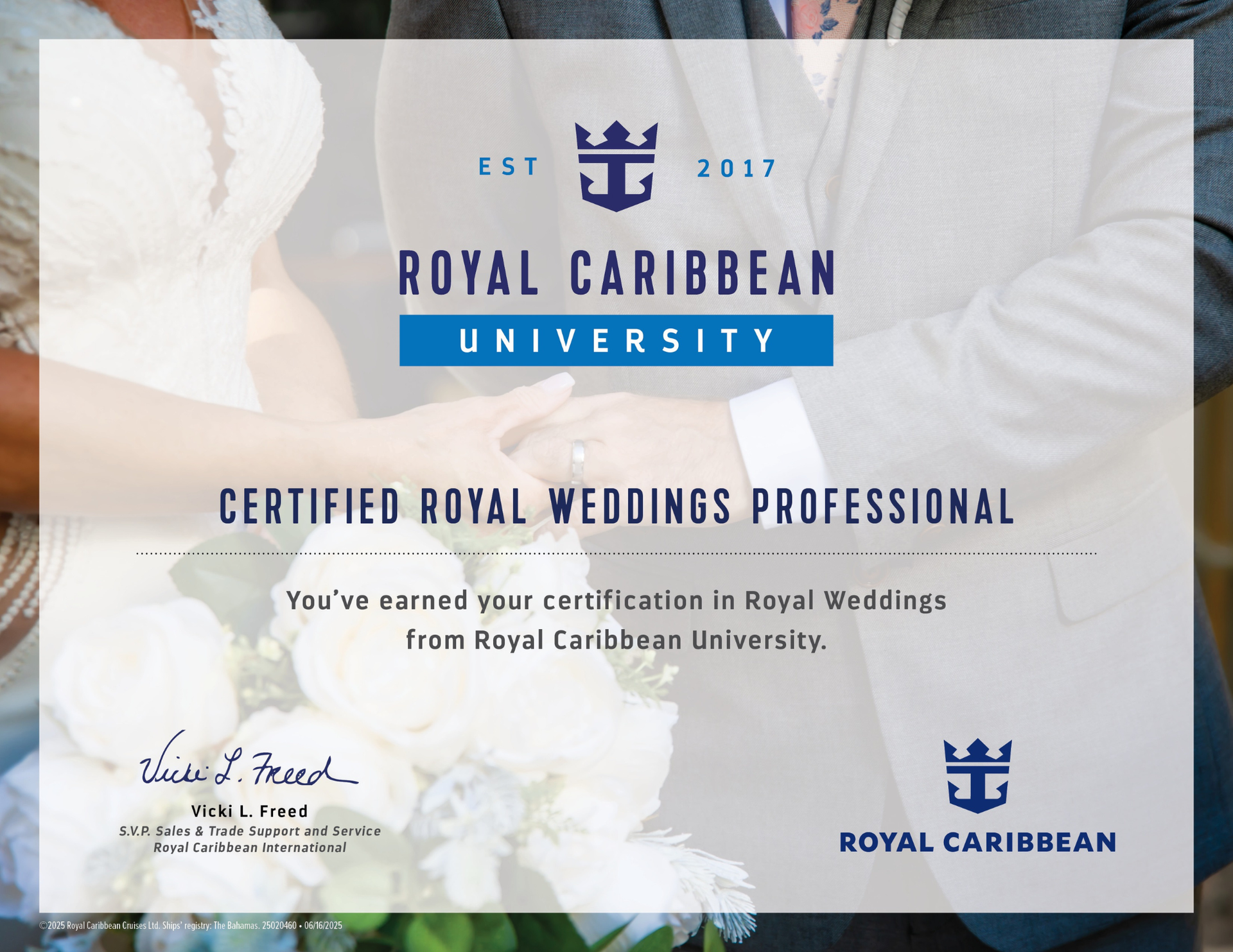 Royal Caribbean Certified Weddings Professional