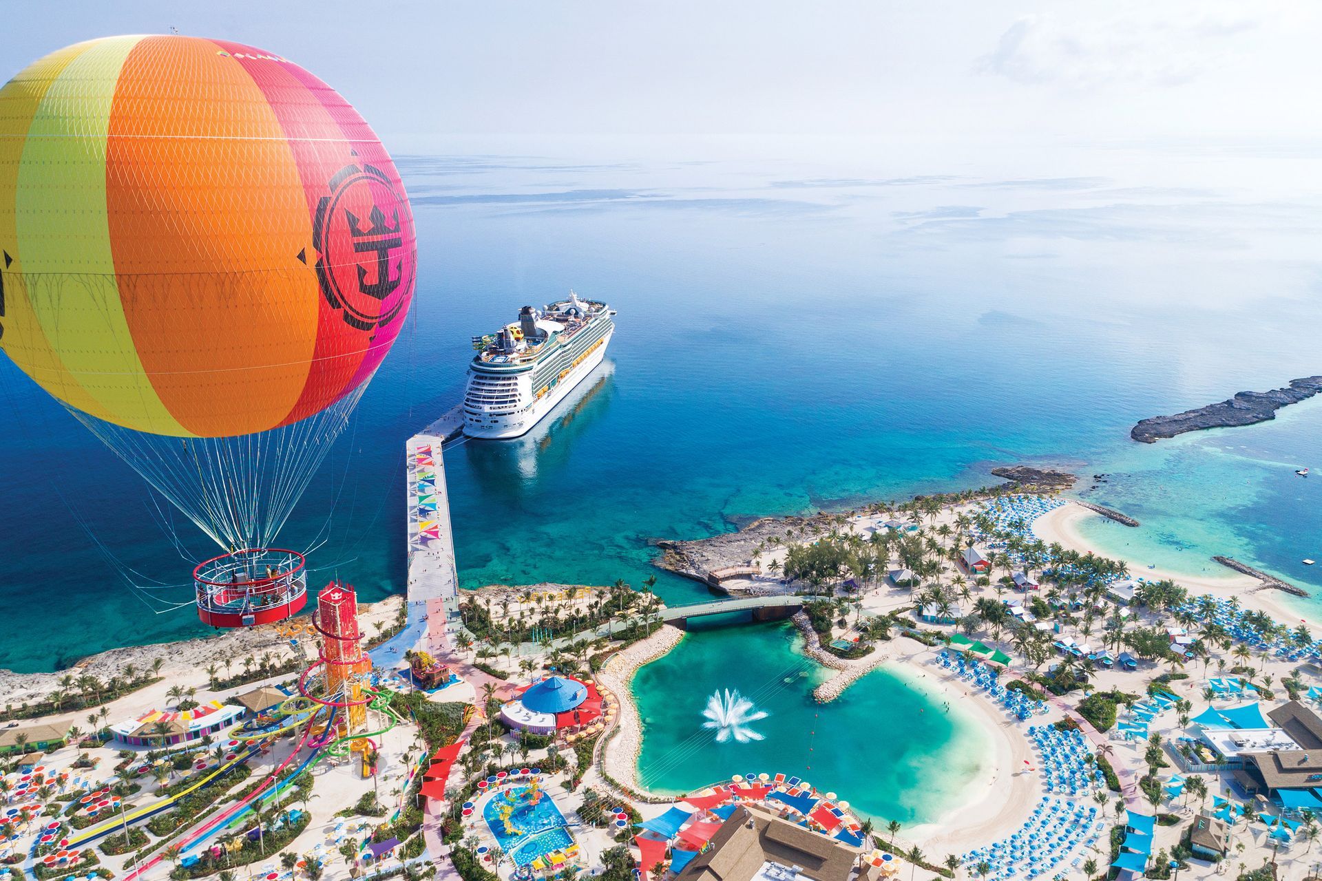 Utopia of the Seas Perfect Day at Coco Cay with view of island, ship and activities