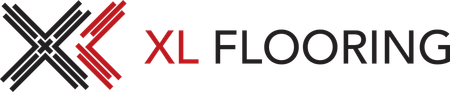 A logo for xl flooring with a red and black x on a white background.