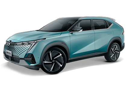 Teal compact SUV with black roof and alloy wheels, shown in side view on a white background