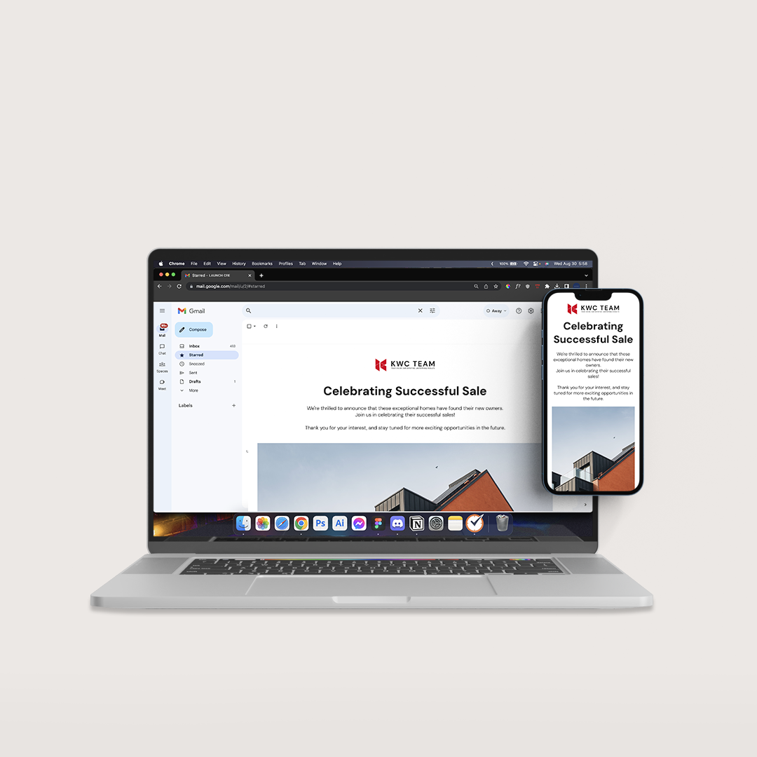 Laptop and phone displaying a website with the Stark Law logo and architectural images.