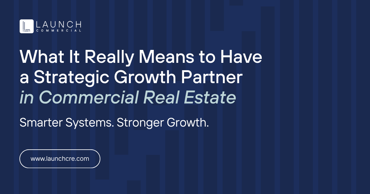 Blue title slide: “What It Really Means to Have a Strategic Growth Partner in Commercial Real Estate.”