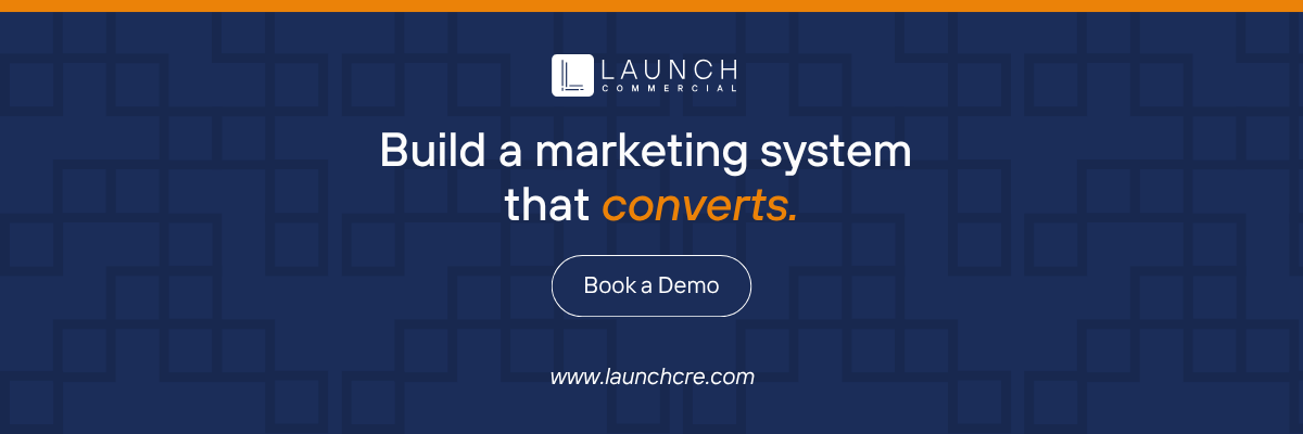 Dark blue marketing website banner with white text: “Build a marketing system that converts.”